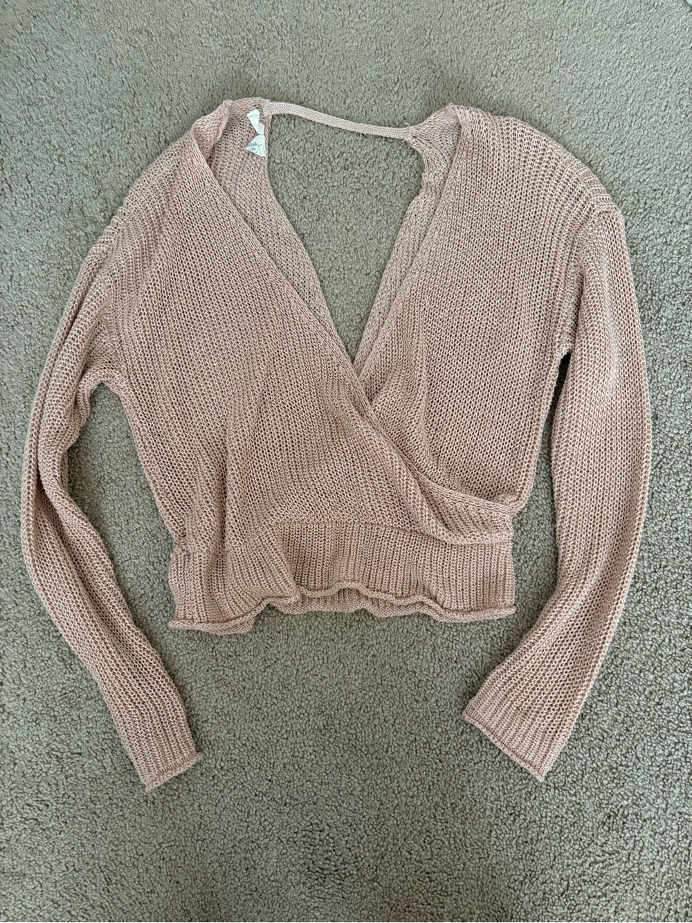 Sky and Sparrow Blush Pink Wrap Knit Cropped Sweater